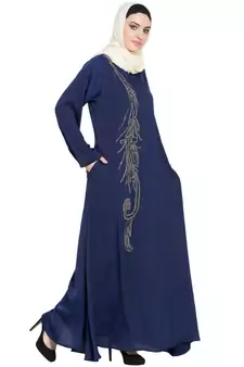 Blue Embroidered Nida Abaya