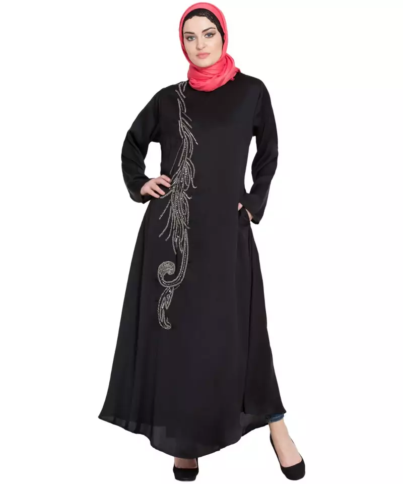 Black Embroidered Nida Abaya