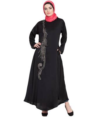 Black Embroidered Nida Abaya 1