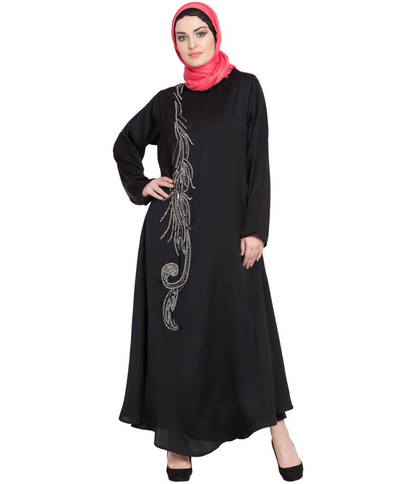 Black Embroidered Nida Abaya