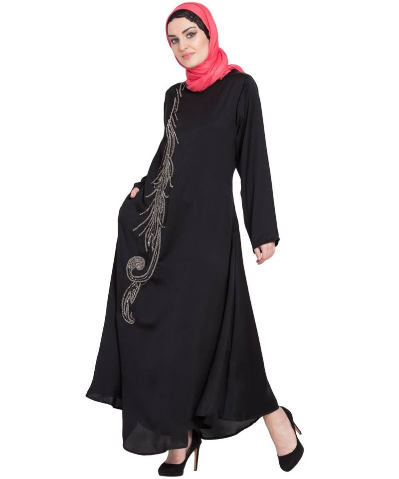 Black Embroidered Nida Abaya