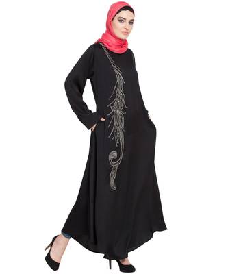 Black Embroidered Nida Abaya 4