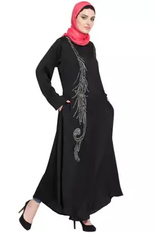 Black Embroidered Nida Abaya