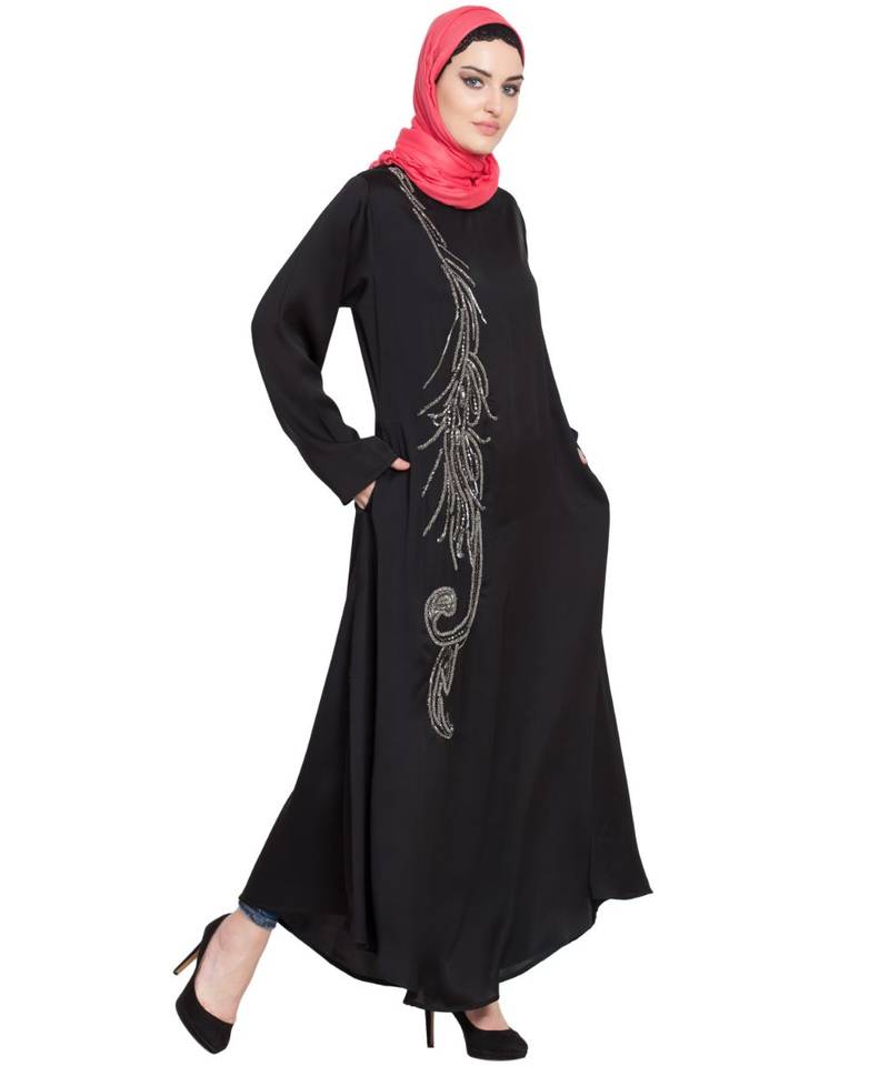 Black Embroidered Nida Abaya