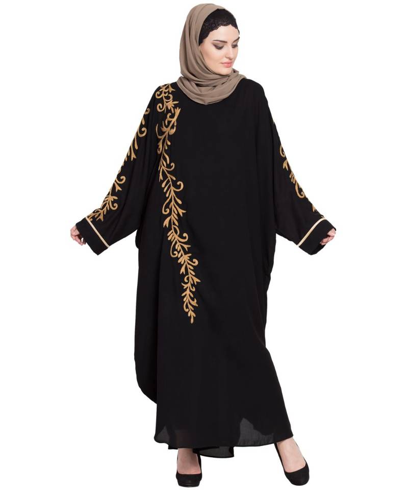 Black Embroidered Nida Abaya