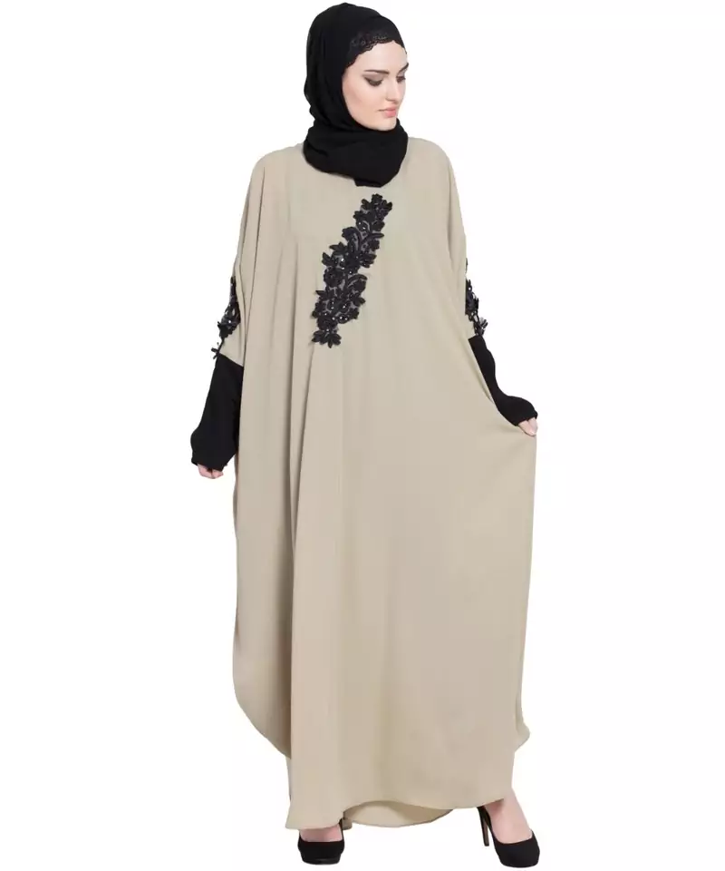 Beige Embroidered Nida Abaya