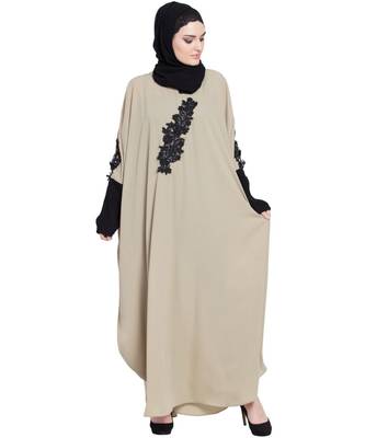 Beige Embroidered Nida Abaya 1