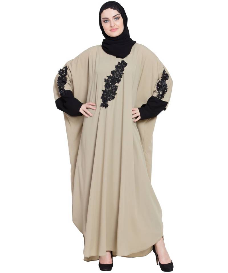 Beige Embroidered Nida Abaya