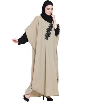 Beige Embroidered Nida Abaya 4