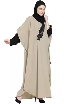 Beige Embroidered Nida Abaya