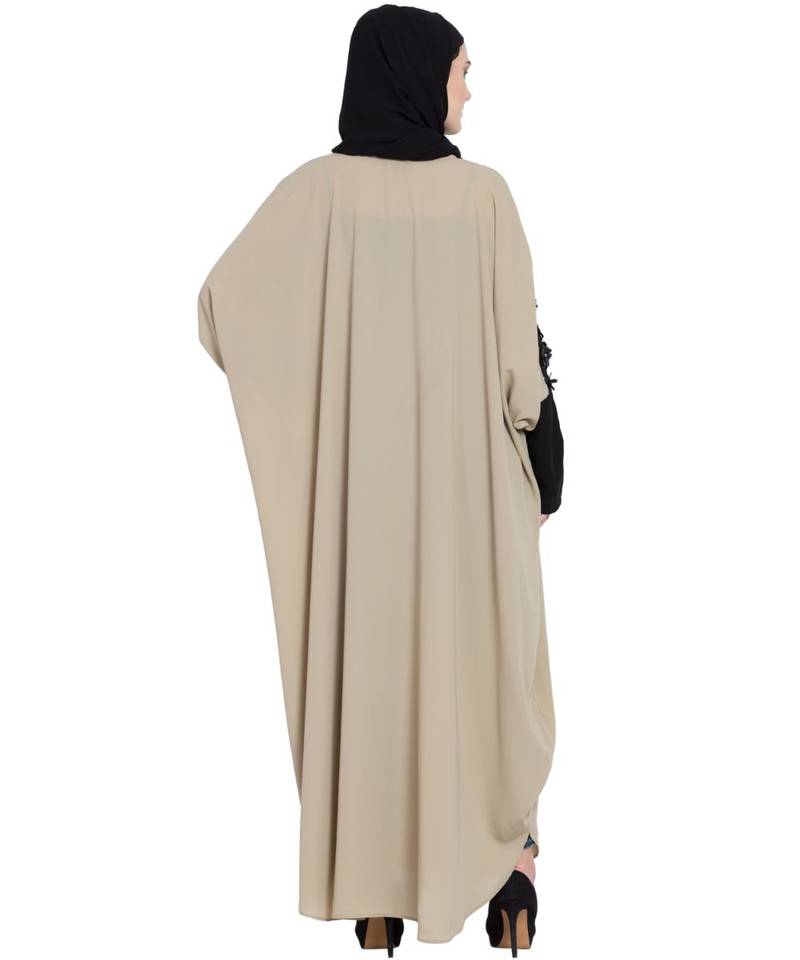 Beige Embroidered Nida Abaya