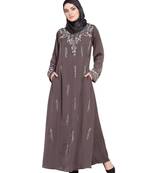 Brown Embroidered Nida Abaya