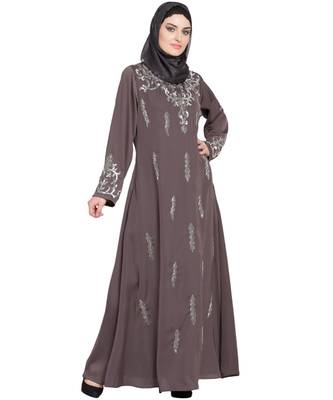 Brown Embroidered Nida Abaya 3