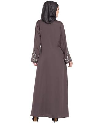 Brown Embroidered Nida Abaya 4