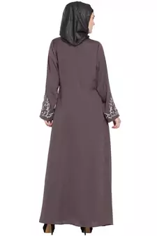 Brown Embroidered Nida Abaya