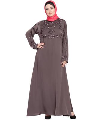 Brown Embroidered Nida Abaya 1