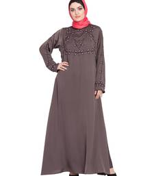 Brown Embroidered Nida Abaya