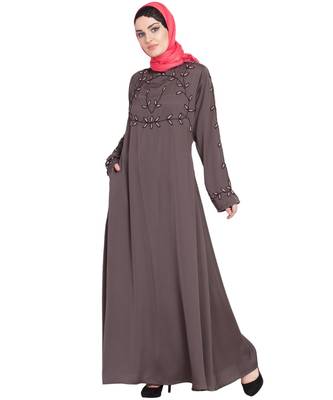 Brown Embroidered Nida Abaya 2