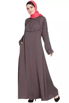 Brown Embroidered Nida Abaya