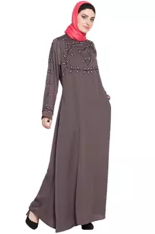 Brown Embroidered Nida Abaya