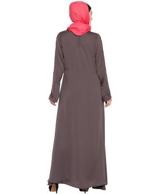 Brown Embroidered Nida Abaya 4