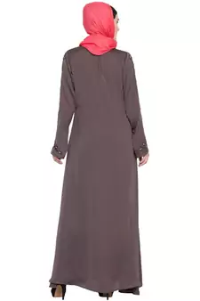Brown Embroidered Nida Abaya