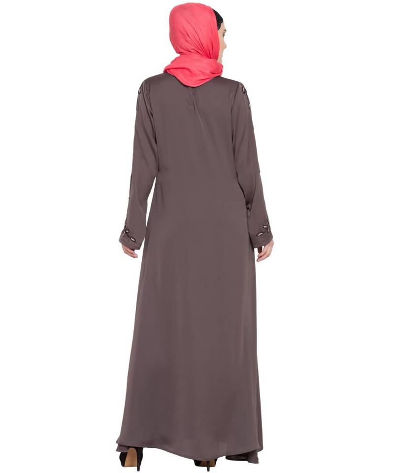 Brown Embroidered Nida Abaya