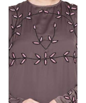 Brown Embroidered Nida Abaya 5