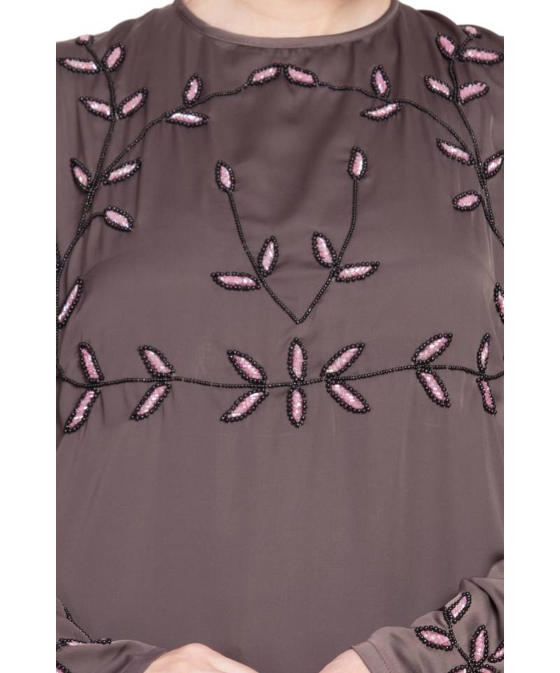 Brown Embroidered Nida Abaya