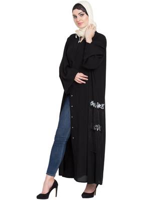 Black Embroidered Nida Abaya 1