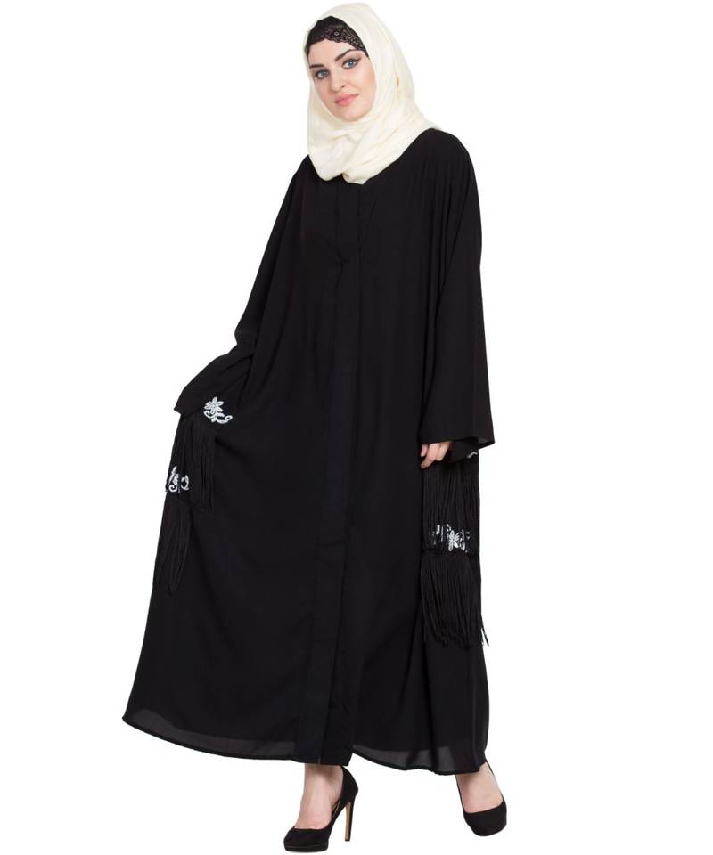 Black Embroidered Nida Abaya