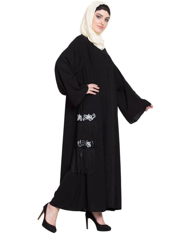 Black Embroidered Nida Abaya
