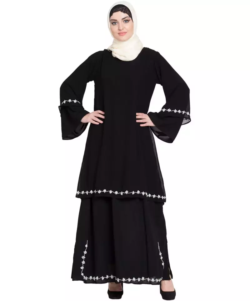 Black Embroidered Nida Abaya
