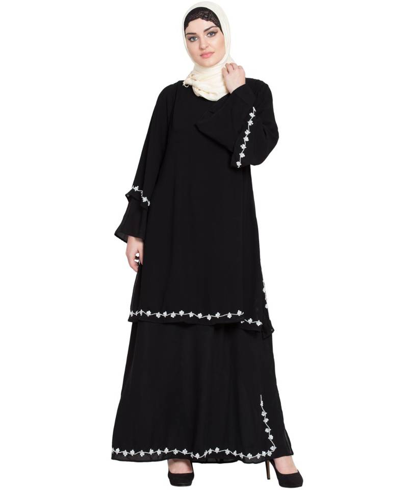 Black Embroidered Nida Abaya