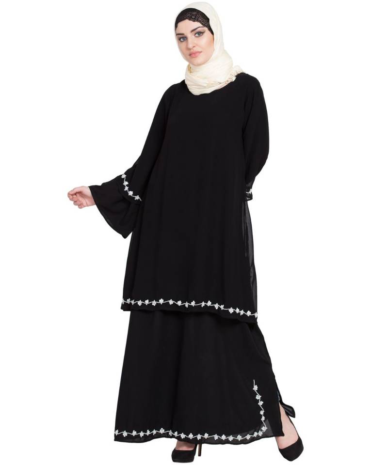 Black Embroidered Nida Abaya