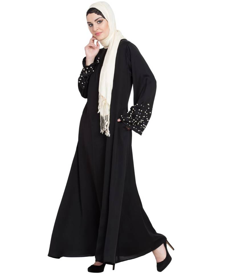 Black Embroidered Nida Abaya