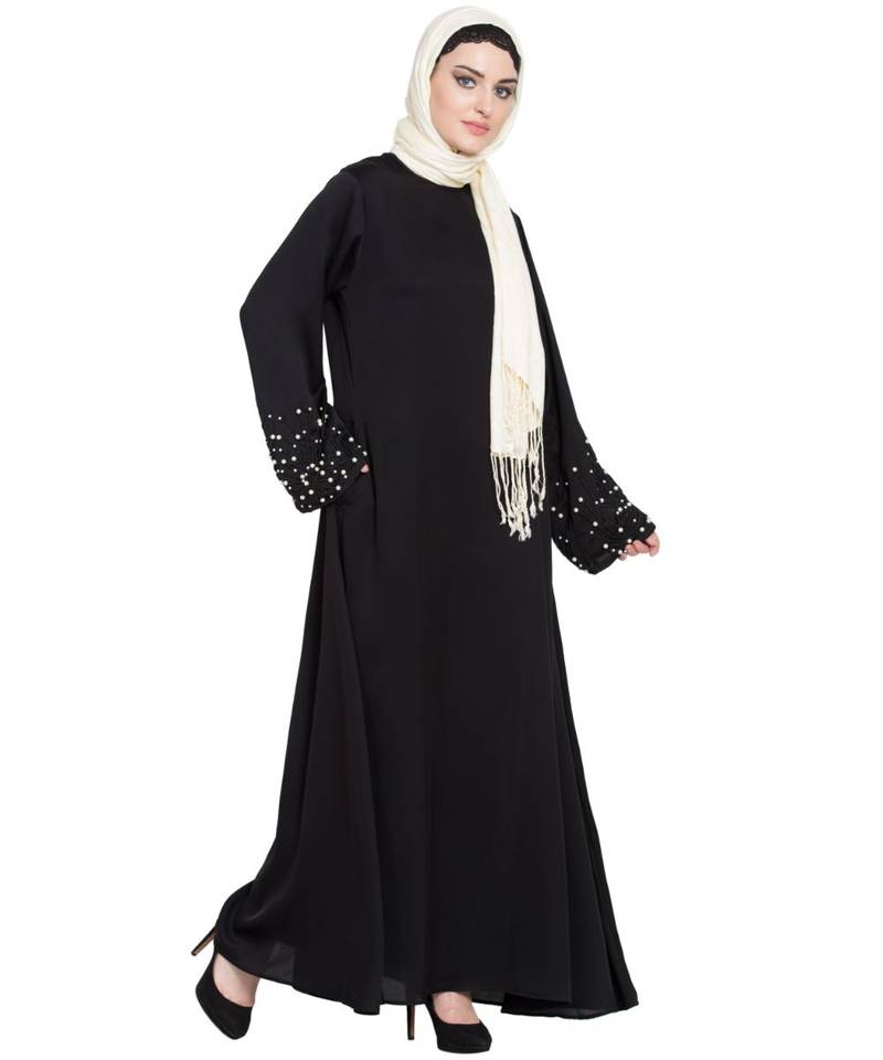 Black Embroidered Nida Abaya