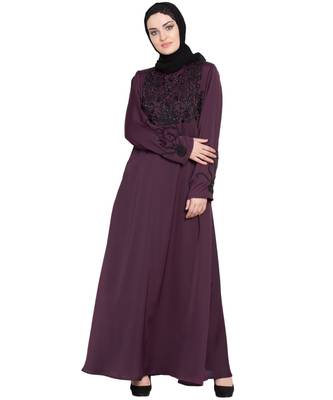 Violet Embroidered Nida Abaya 1