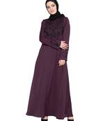 Violet Embroidered Nida Abaya