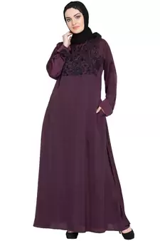 Violet Embroidered Nida Abaya