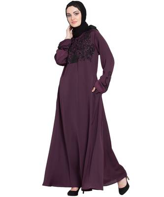 Violet Embroidered Nida Abaya 3