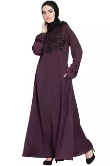 Violet Embroidered Nida Abaya
