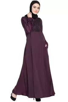Violet Embroidered Nida Abaya