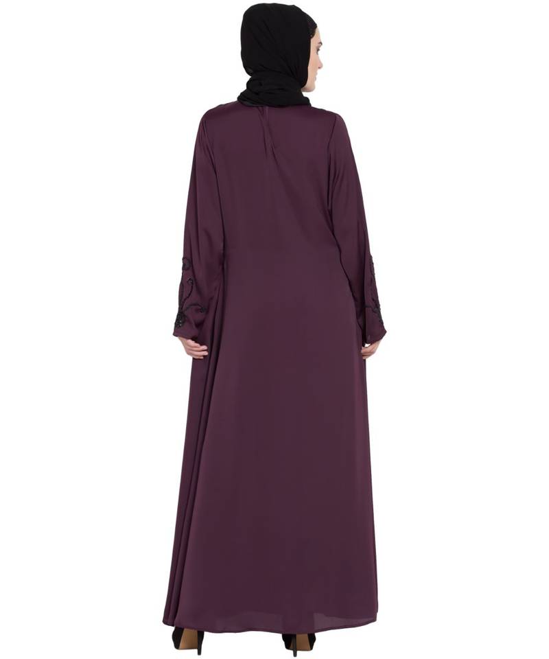 Violet Embroidered Nida Abaya