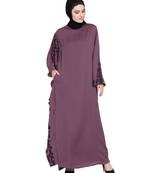 Purple Embroidered Nida Abaya