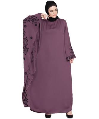 Purple Embroidered Nida Abaya 2