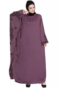 Purple Embroidered Nida Abaya