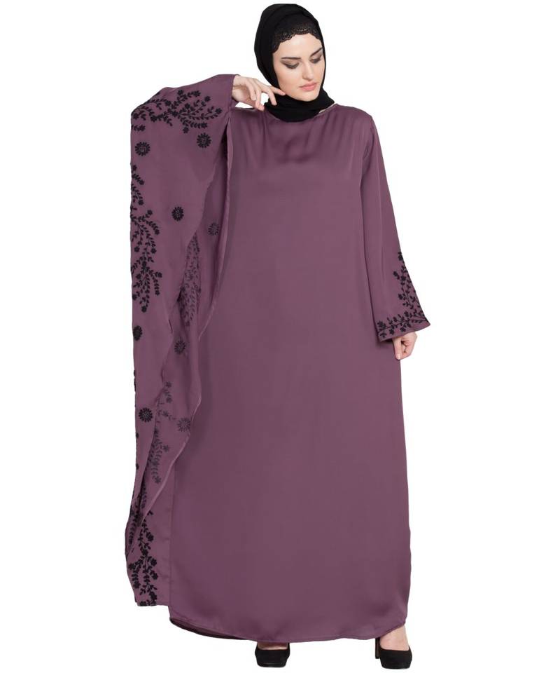 Purple Embroidered Nida Abaya