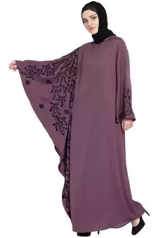 Purple Embroidered Nida Abaya