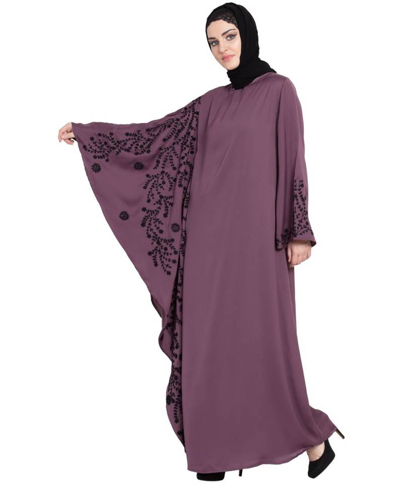 Purple Embroidered Nida Abaya
